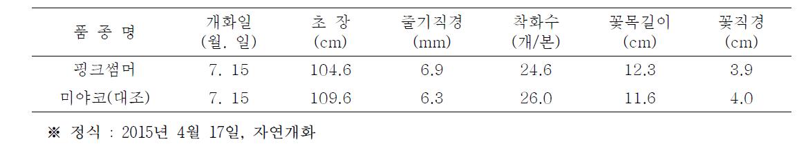 핑크썸머 품종의 자연일장 재배특성