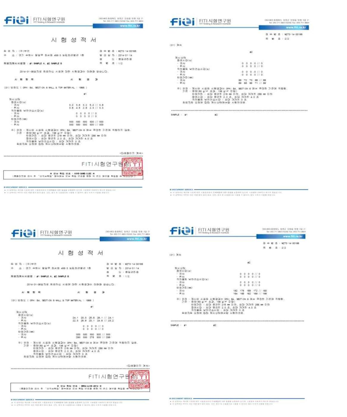 FITI 시험연구원 방화도 시험 성적서