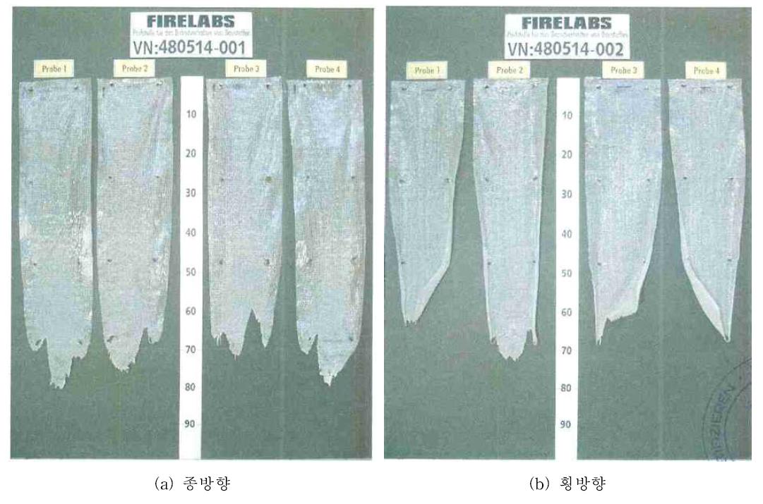 YES White 90의 연소 시험 후 표본의 상태