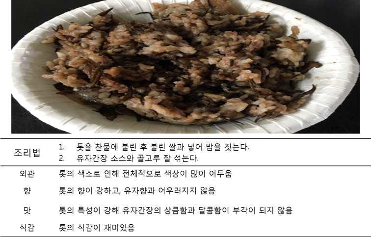 톳나물밥의 조리법 및 관능검사