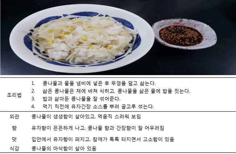 콩나물밥의 조리법 및 관능검사