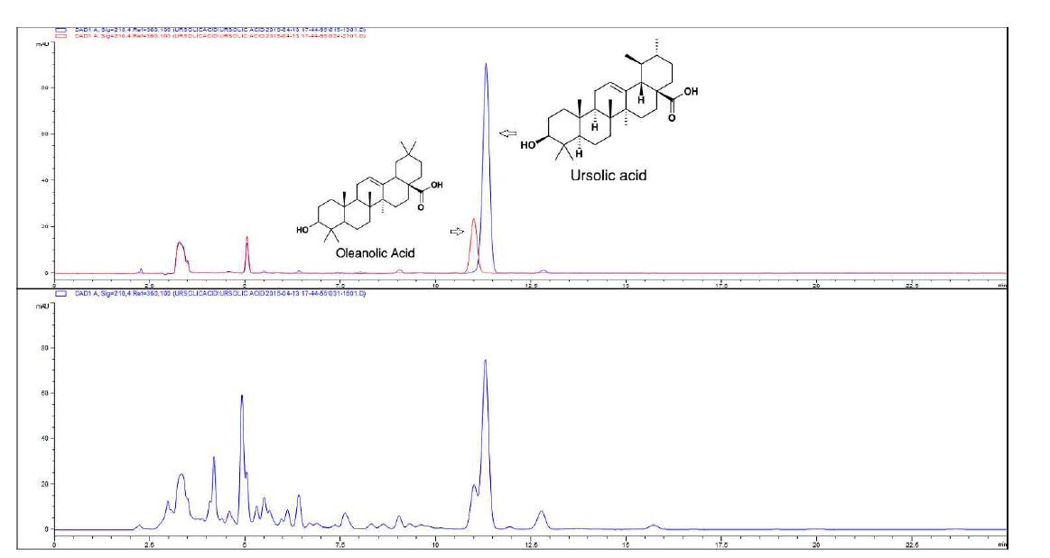 Peaks of UA depending on dilution solvents