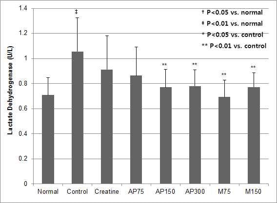 Serum lactate dehydorgenase activities in treadmill running tested group