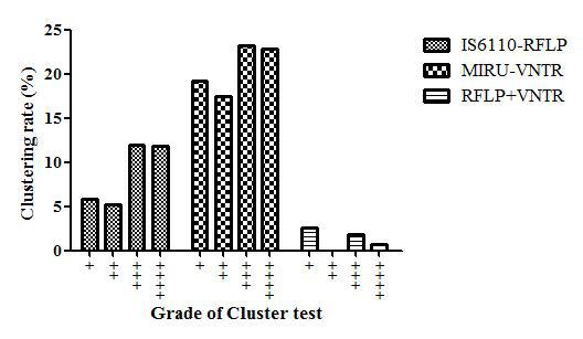 배양검사등급별 대상균주의 genotype에 따른 Clustering rate