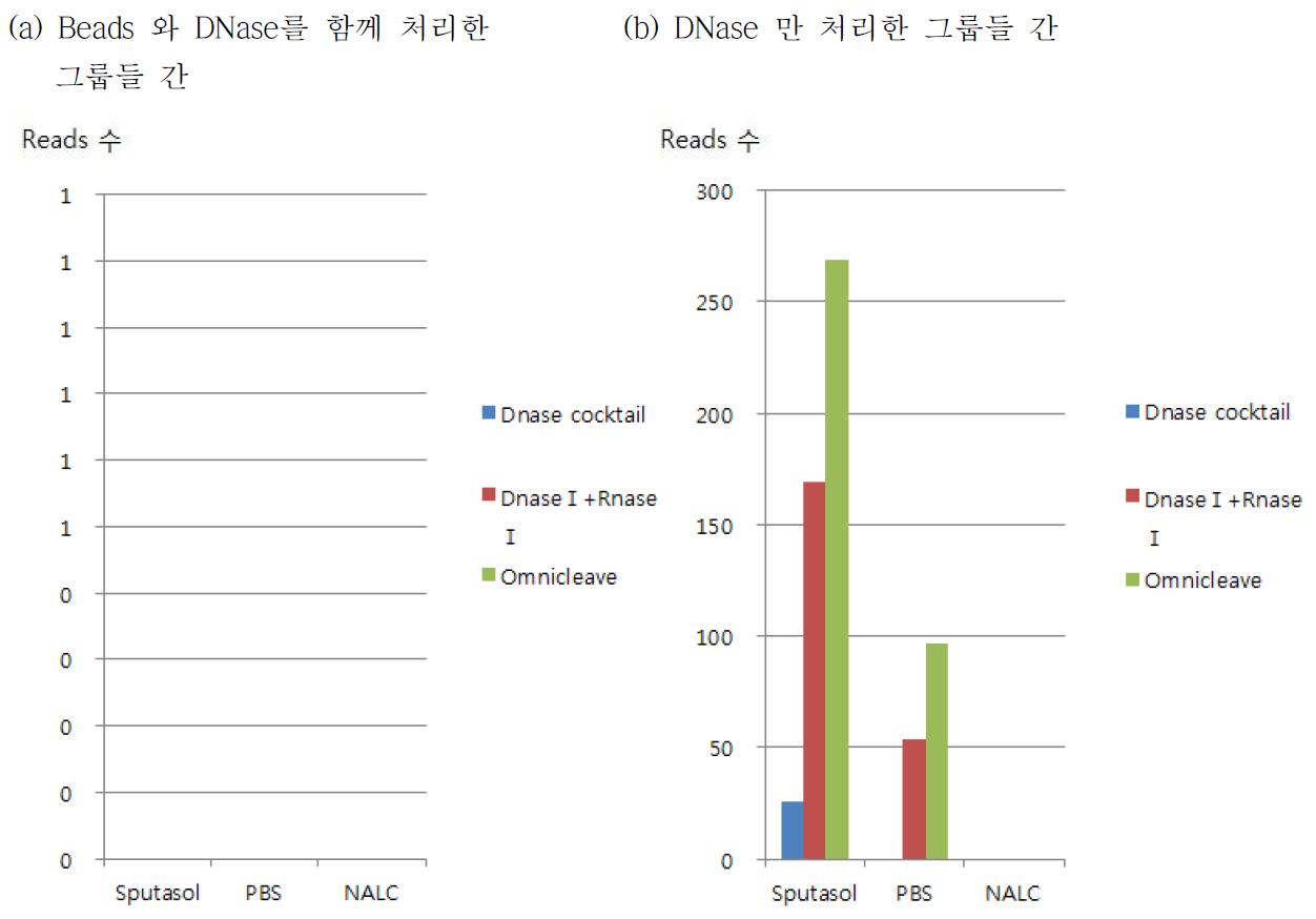 DNase와 beads를 함께 처리한 그룹과 DNase 만을 처리한 그룹간의 비교