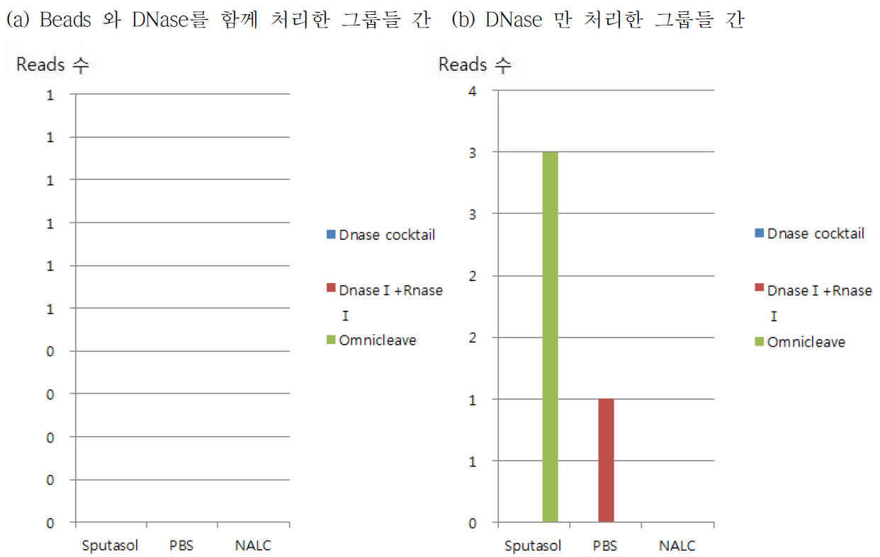 DNase와 beads를 함께 처리한 그룹과 DNase 만을 처리한 그룹간의 비교