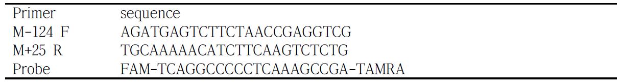 Real-time PCR에 사용된 Primers