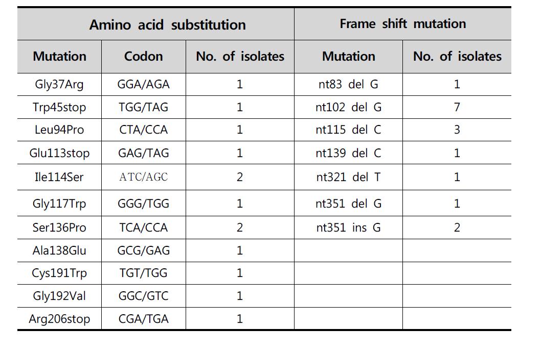 gidB 유전자 상의 변이 분포 (Kanamycin 기준)