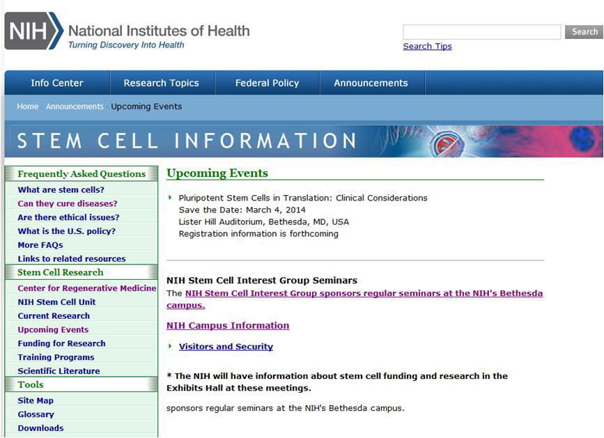 Stem Cell Information 홈페이지