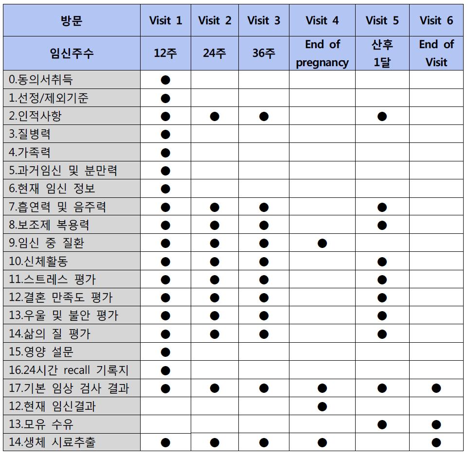 임신주수별 측정 항목