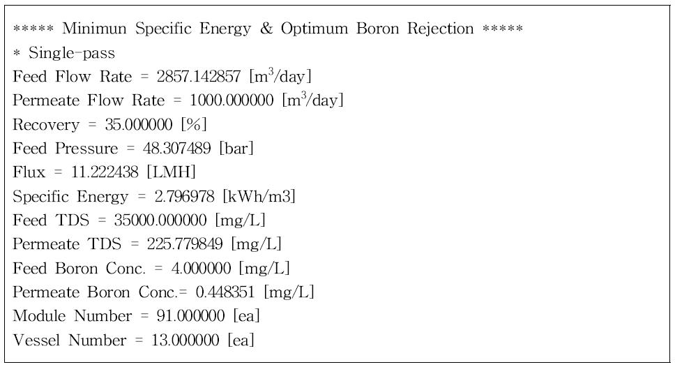 Simulation results of the single pass SWRO process