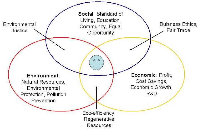 Three pillars of sustainability and their intercepting regions