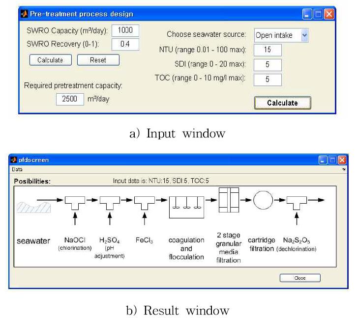 Result of SWRO Pretreatment Process Design Program