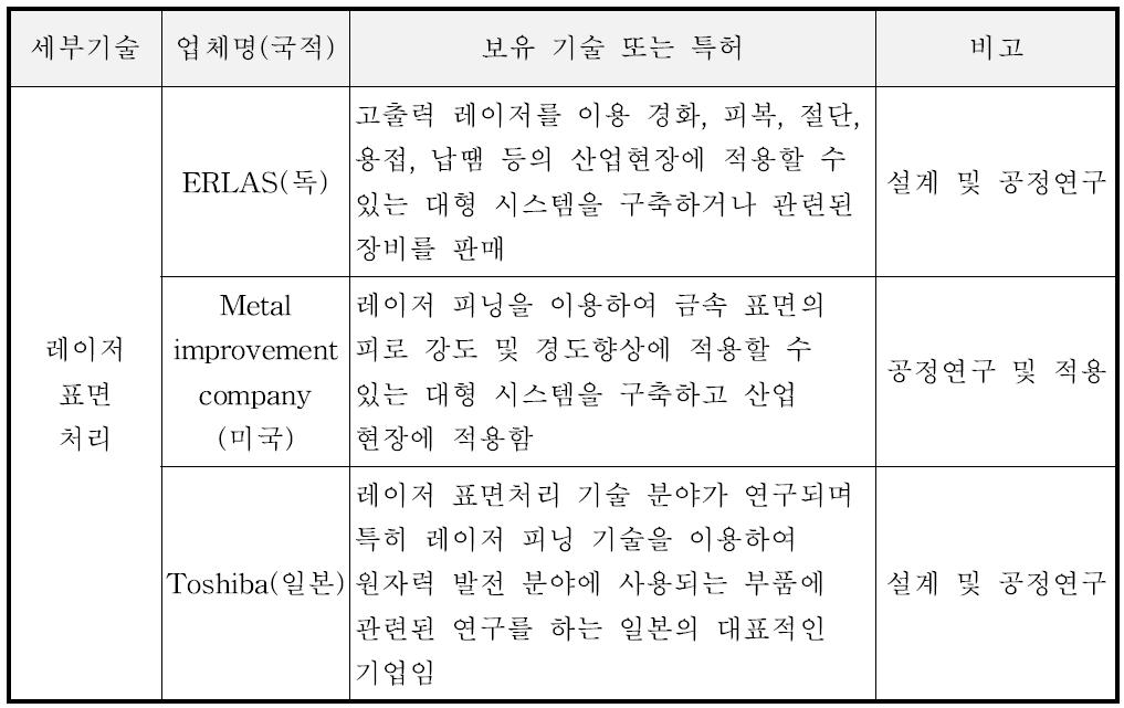 레이저 표면처리 기술 보유 해외 업체