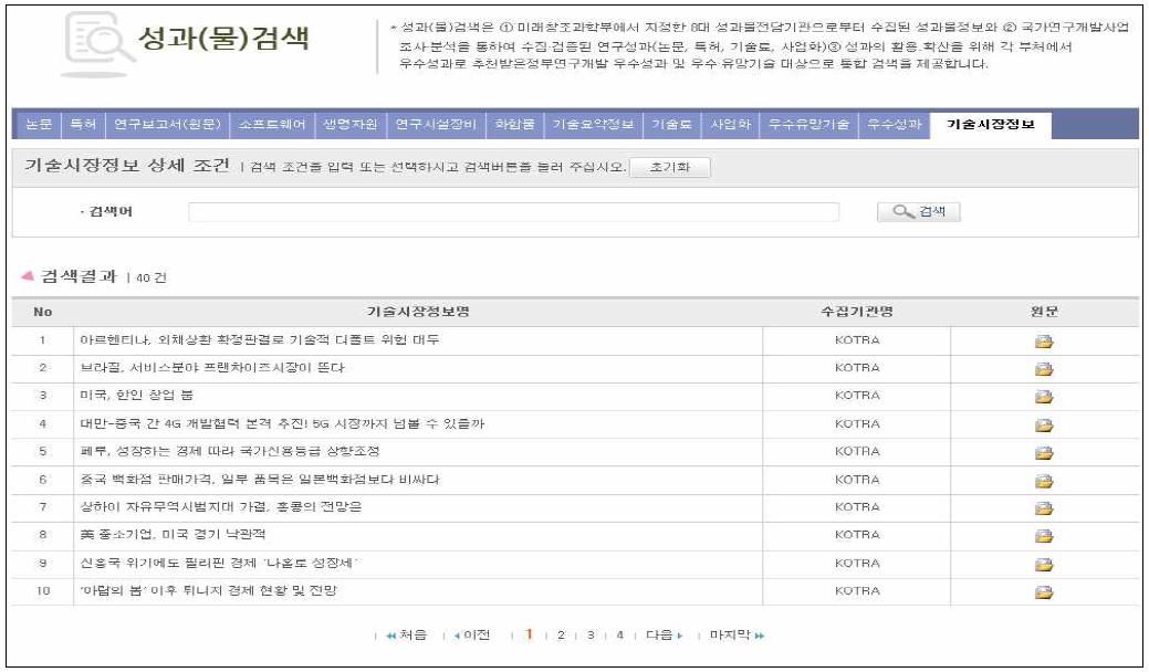 기술시장정보 개별 검색