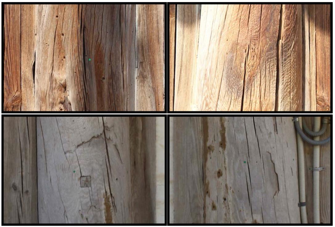 Before flame retardant on pillars of Daeungbojeon in Naesosa-temple(up: front, down: back).