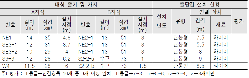 당진 삼월리 회화나무 줄당김 조사표