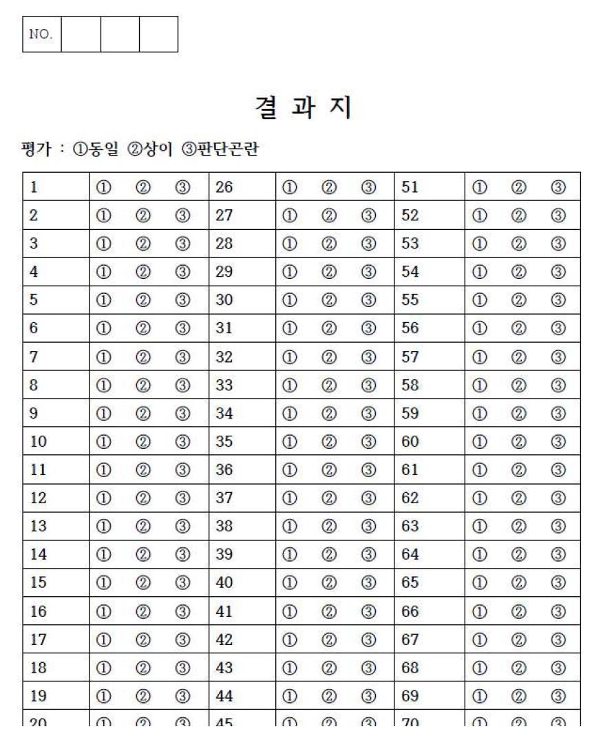 일반인들이 청취결과를 작성하는 결과지의 일부.