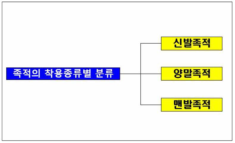 족적의 착용 종류별 분류