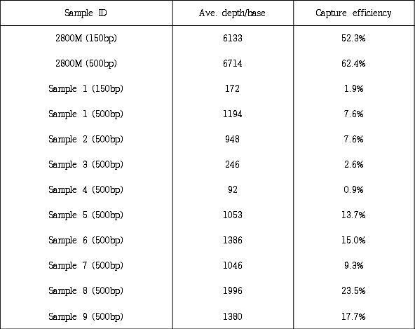 각 시료별로 얻어진 평균 depth와 cpature 효율
