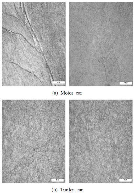 Microstructure of wheel tread by brake type