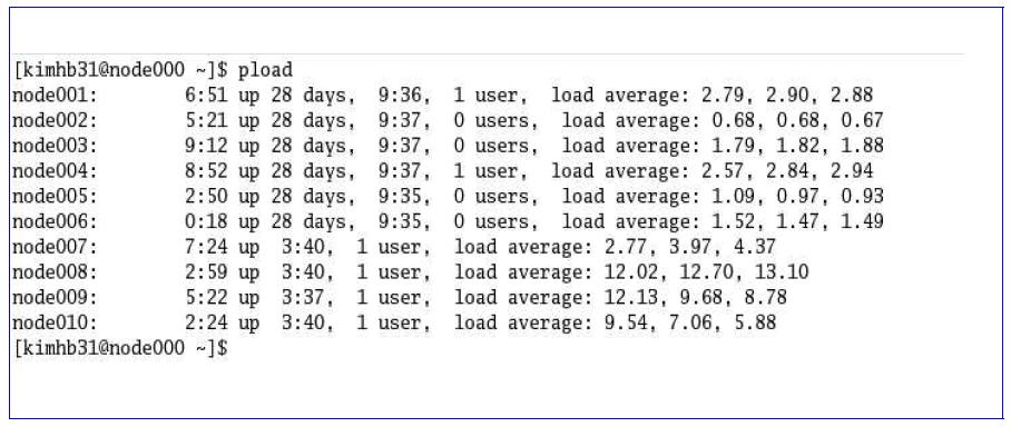 클러스터 동작시 각 노드 (node)에 걸리는 부하.