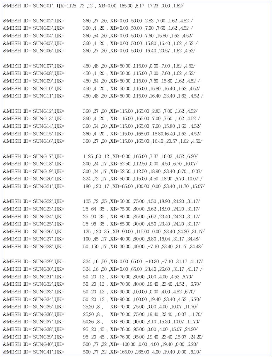 FDS input file중 격자분할 내용.