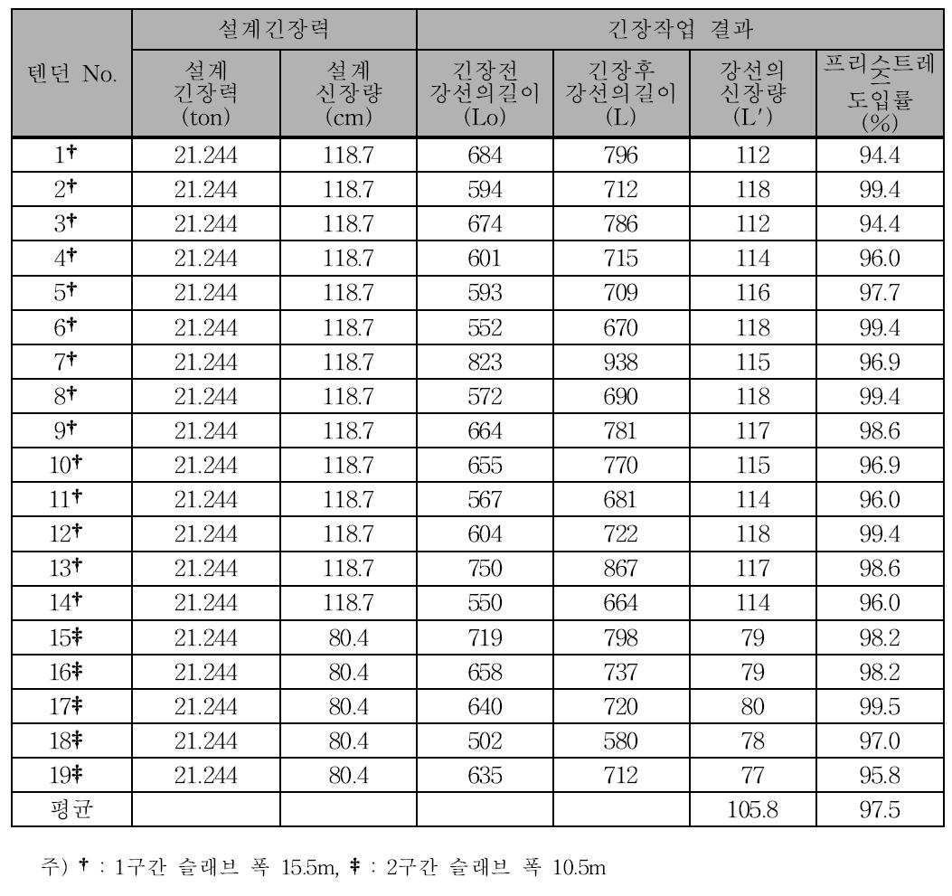 횡방향 텐던의 긴장작업 결과