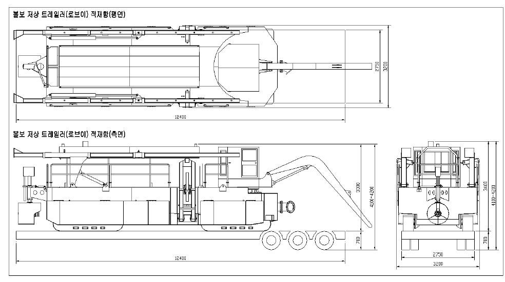 저상 트레일러에 적재한 상태의 각부 치수