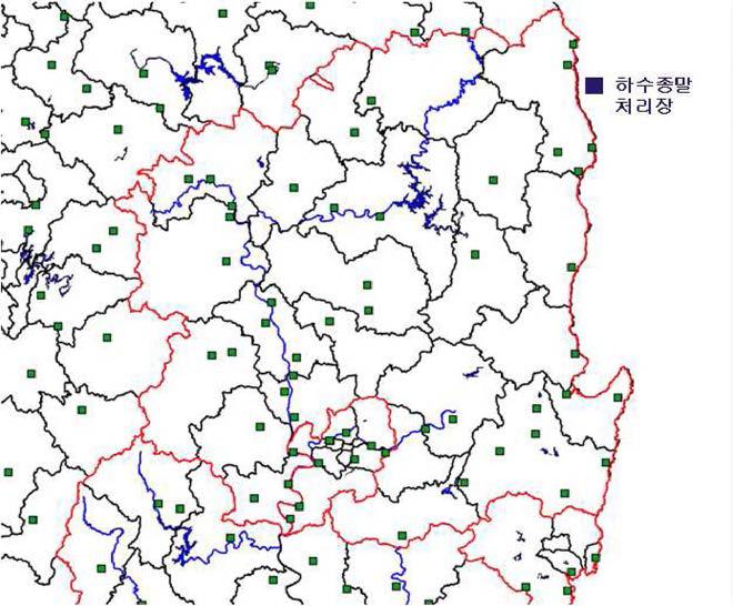 대구경북지역 하수종말처리장(500톤/일이상)위치도