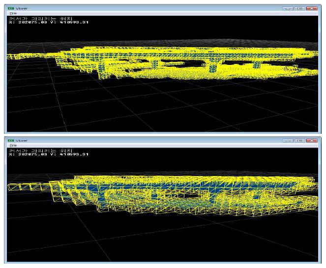 격자화(20/150/500cm) / 비격자화 건설현장 모델링 결과