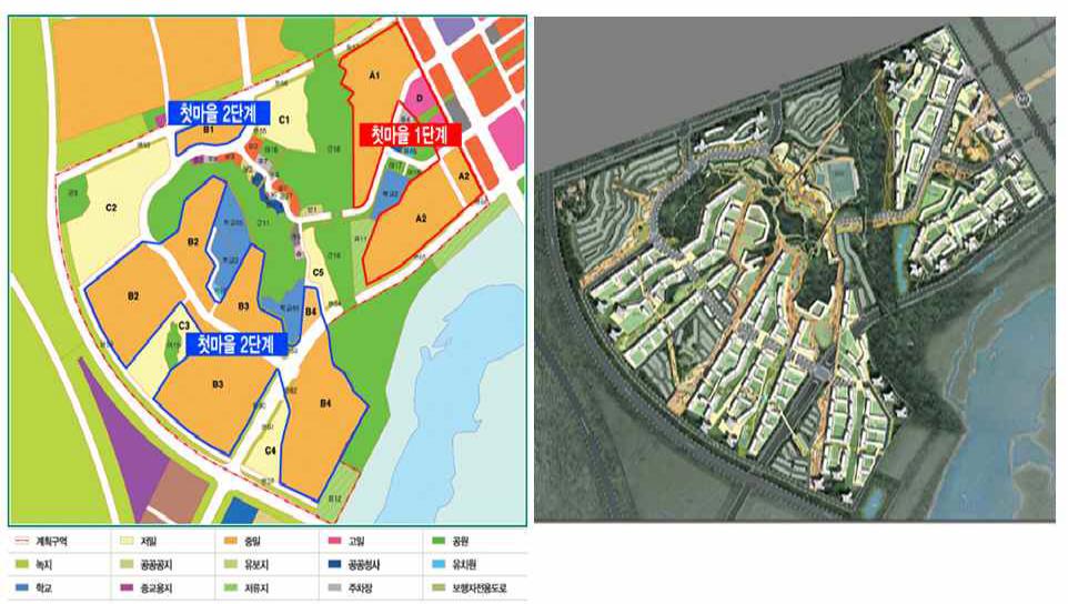 첫마을 조성 계획도 및 조감도