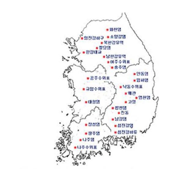 Selected 24 sites in five rivers of Korea