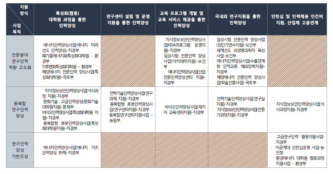 국내 연구인력양성 프로그램 유형화