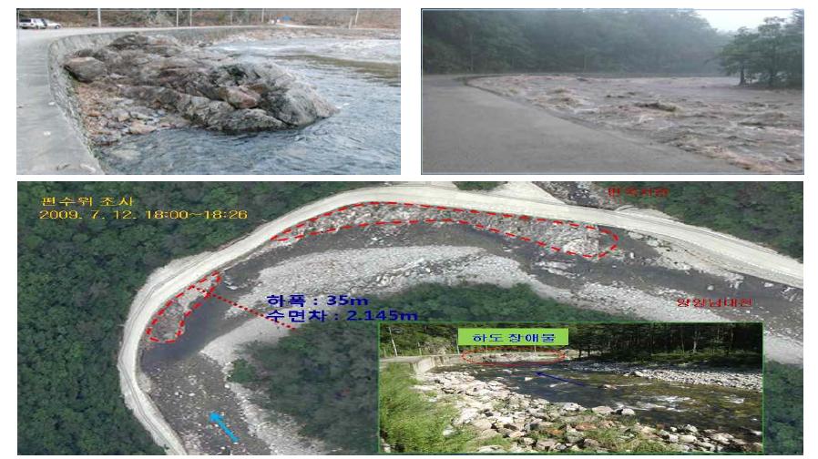 산지하천 만곡부의 암초와 편수위 (양양남대천, 2009)