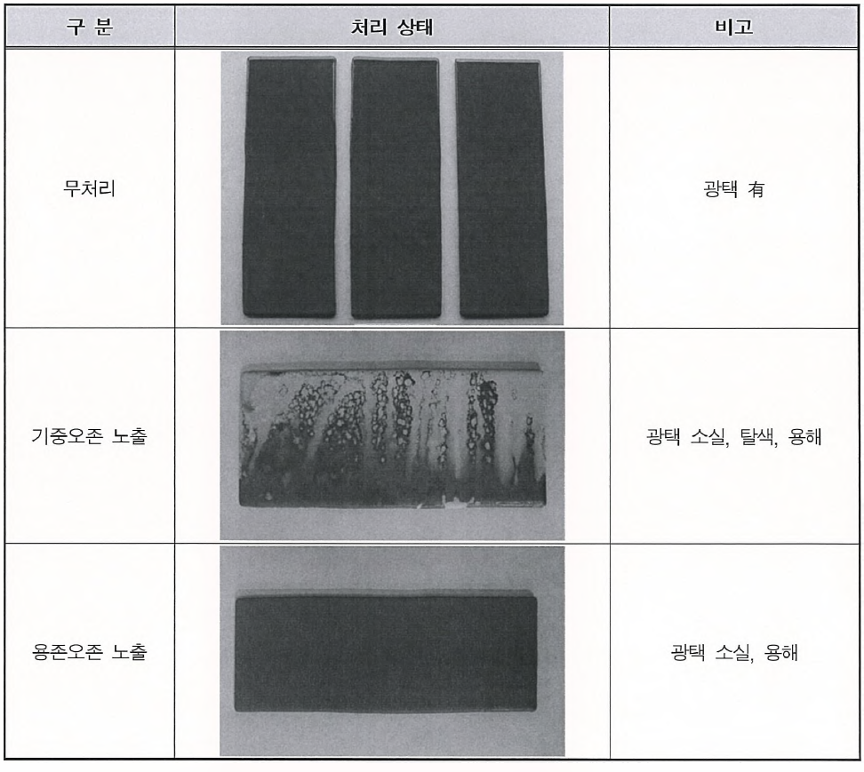 내오존성능 시험 평가의 결과