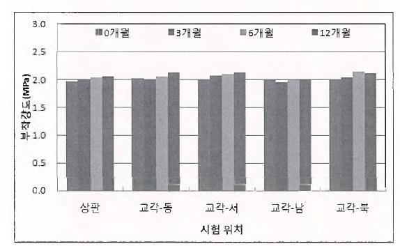 수작업 및 무황변의 부착강도(옥외폭로)