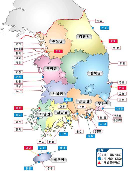 전국 마리나항만 위치도