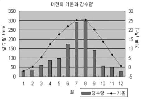 월별 평균 기온 및 강수량