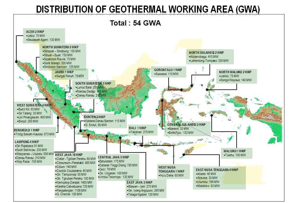 인도네시아 지열발전 개발구역 현황