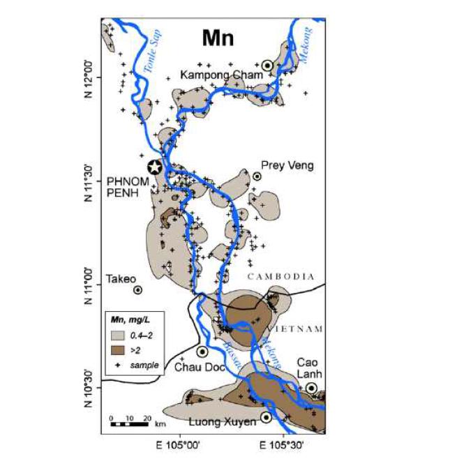 Mekong Delta 지역에서의 망간 농도 분포
