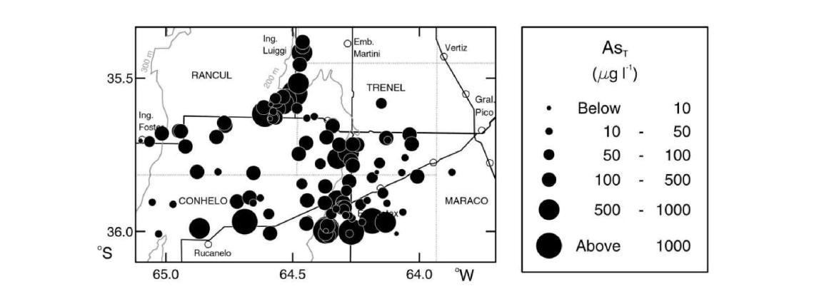 아르헨티나 La Pampa 북부지역에서이 비소 농도 분포