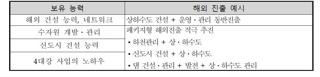 보유 능력에 따른 해외 진출 예시