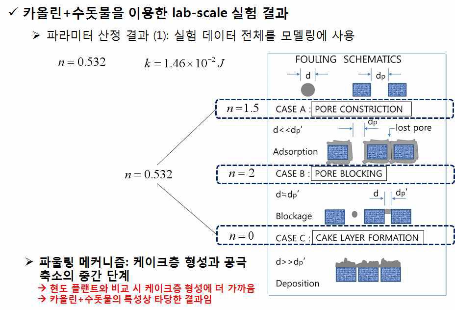 Lab-scale 막여과 실험결과 (카올린)