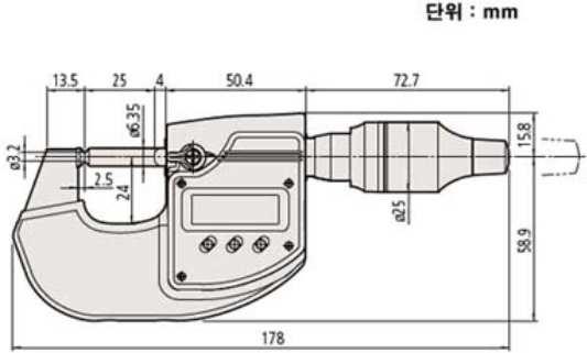 Mitutoyo사의 MDH-25M의 외관수치도