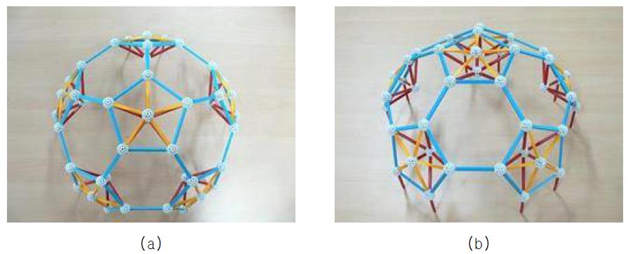 보강부재를 포함한 반-정이십면체(Hemi-Icosahedron) 지붕구조의 축소모형