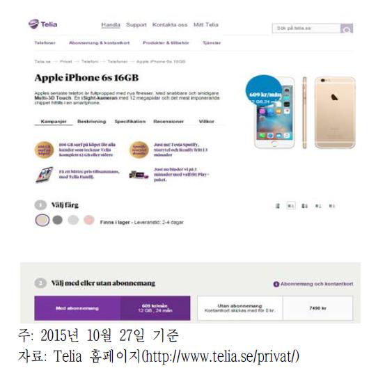 스웨덴 Telia의 단말기 판매가격에 대한 정보제공