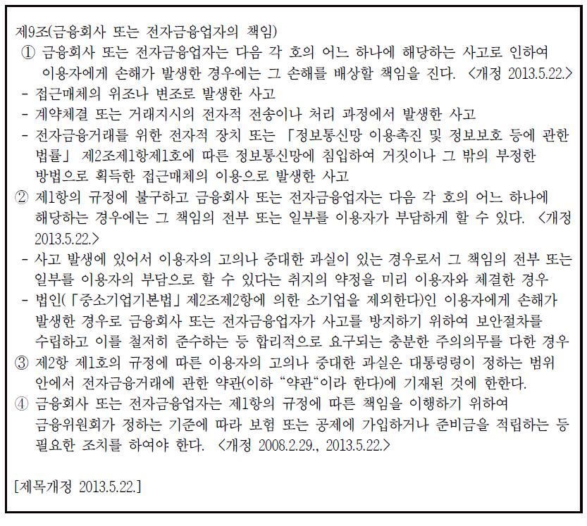 금융회사 또는 전자금융업자의 책임