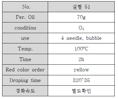 산소 주입하의 개략적인 실험조건들