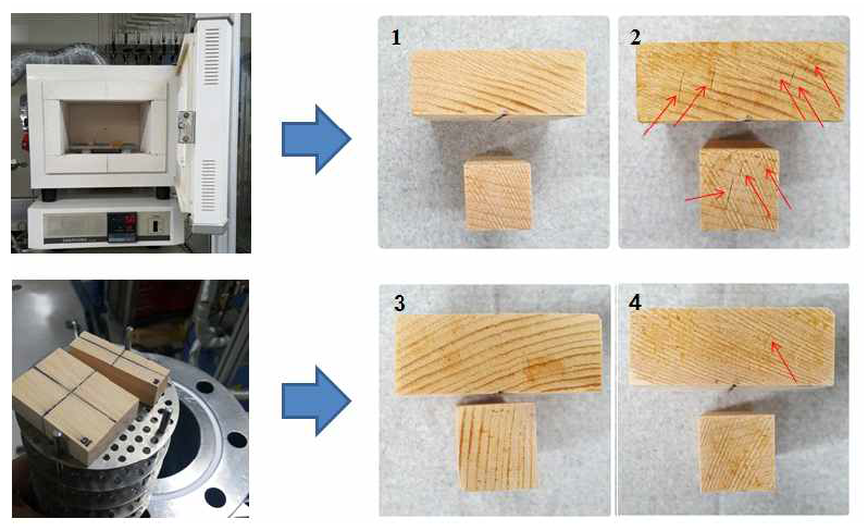 건조 방법에 따른 목재 시편의 변형 비교 (일반 오븐 건조와 초임계 건조)